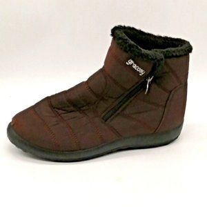 Gracosy Womens Quilted‎ Ankle Boots Brown Nylon Side Zip Faux Fur Lining EUR 41